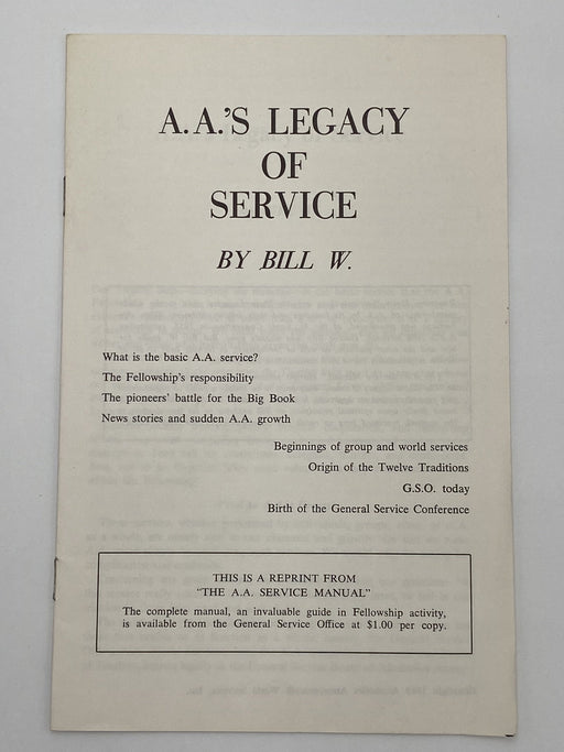 AA’s Legacy of Service by Bill W. - 1974 Recovery Collectibles