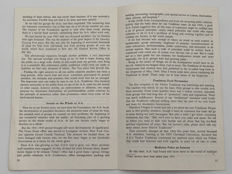 AA’s Legacy of Service by Bill W. - 1974 Recovery Collectibles