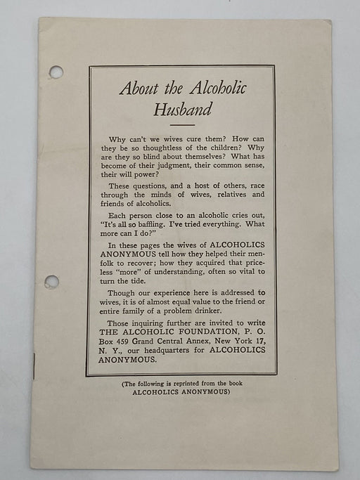 About the Alcoholic Husband - AA Pamphlet Recovery Collectibles
