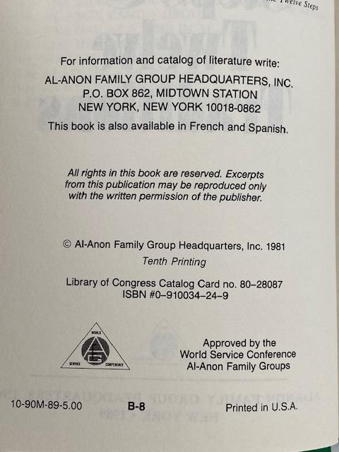 Al-Anon's Twelve Steps & Twelve Traditions - Tenth Printing 1989 - ODJ Recovery Collectibles