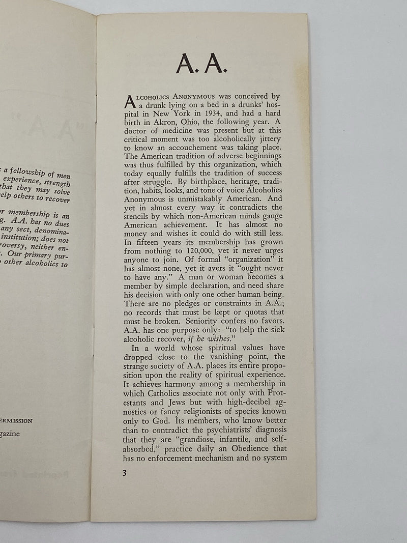 Alcoholics Anonymous - A Uniquely American Phenomenon - Pamphlet Recovery Collectibles