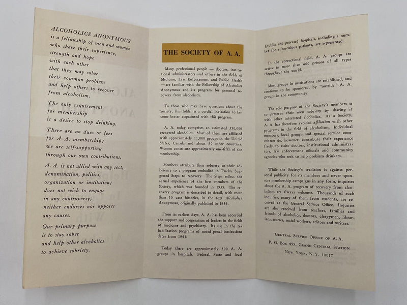 Alcoholics Anonymous: Helpful Ally in Coping with Alcoholism - 1964 Recovery Collectibles