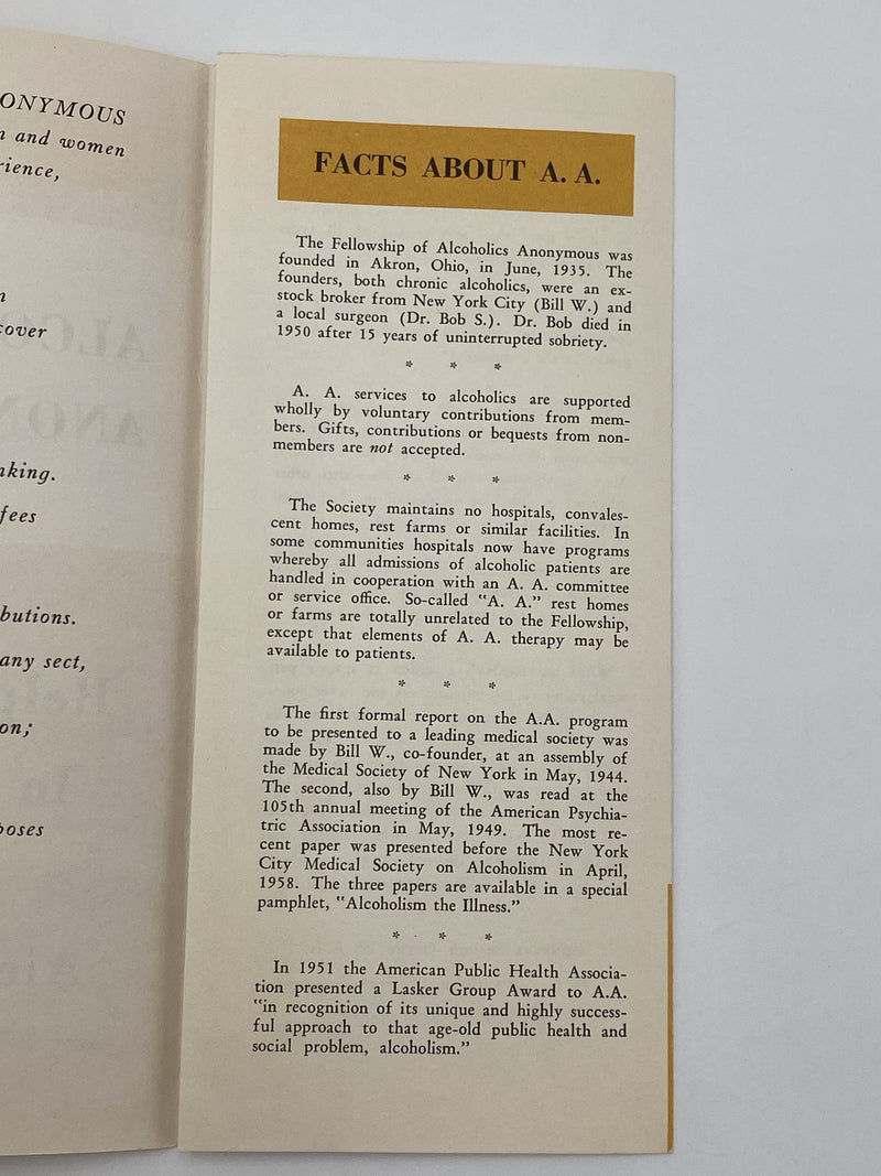 Alcoholics Anonymous: Helpful Ally in Coping with Alcoholism - 1964 Recovery Collectibles