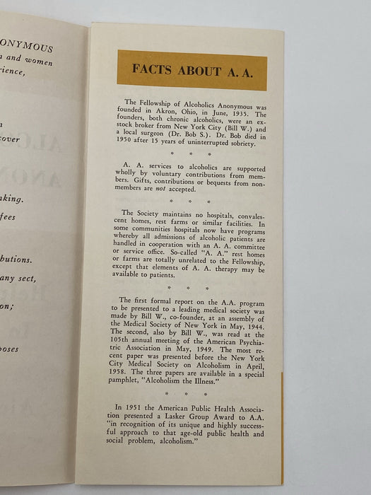 Alcoholics Anonymous: Helpful Ally in Coping with Alcoholism - 1964 Recovery Collectibles