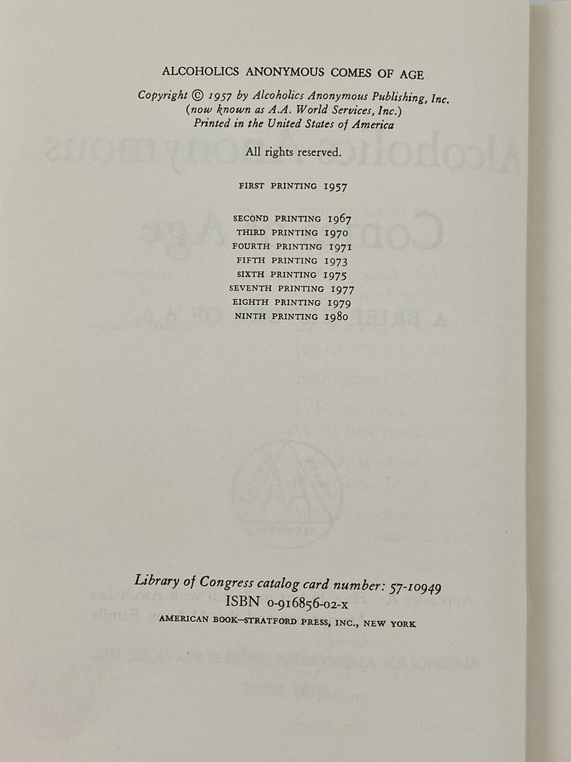 Alcoholics Anonymous Comes Of Age 9th Printing 1980 Recovery Collectibles