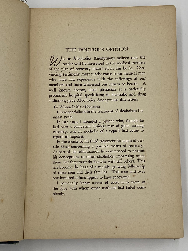 Alcoholics Anonymous Extremely RARE First Edition 7th Printing Big Book 1945 - RDJ Recovery Collectibles