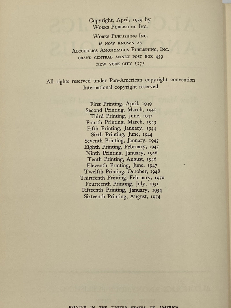 Alcoholics Anonymous First Edition 16th Printing Big Book Dr. Sucher
