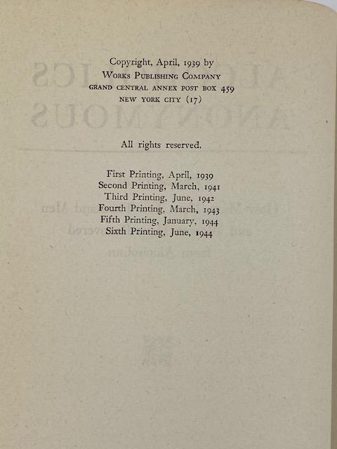 Alcoholics Anonymous First Edition Big Book 6th Printing Recovery Collectibles