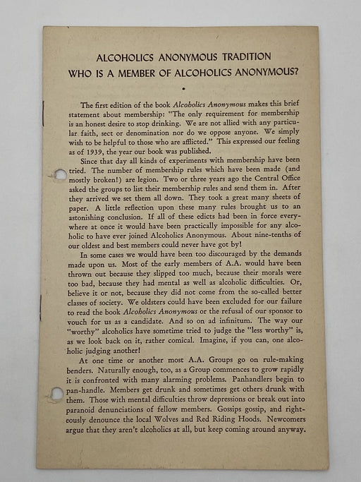 Alcoholics Anonymous Tradition - Who is a Member of Alcoholics Anonymous Recovery Collectibles