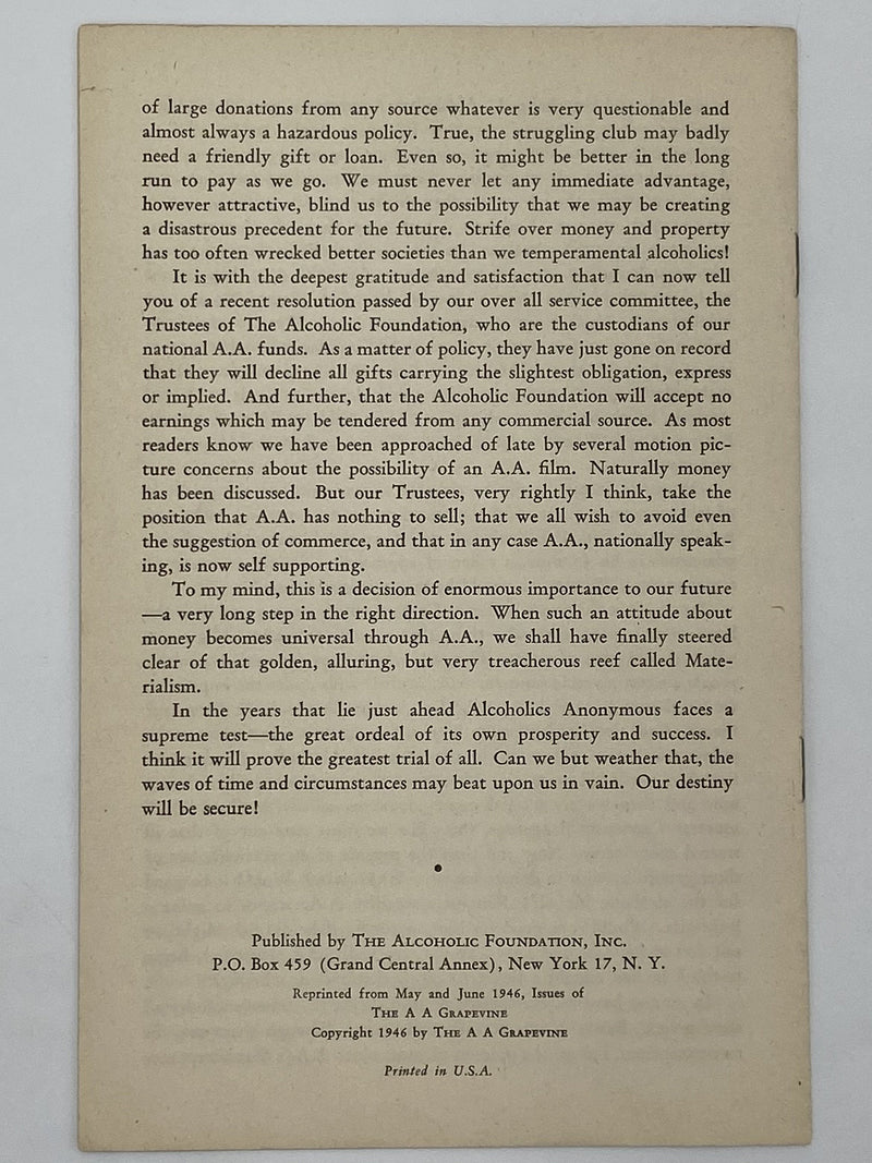 Alcoholics Anonymous Tradition Money - AA Pamphlet Dr. Sucher