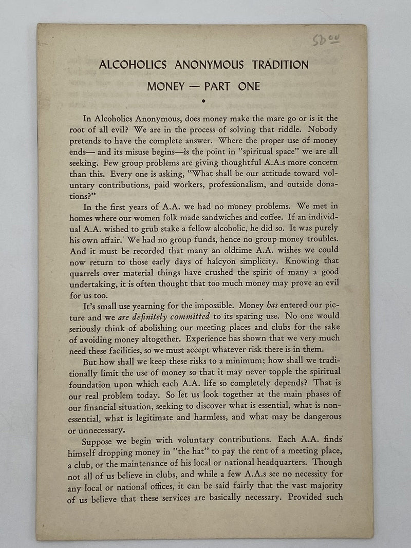 Alcoholics Anonymous Tradition Money - AA Pamphlet Dr. Sucher