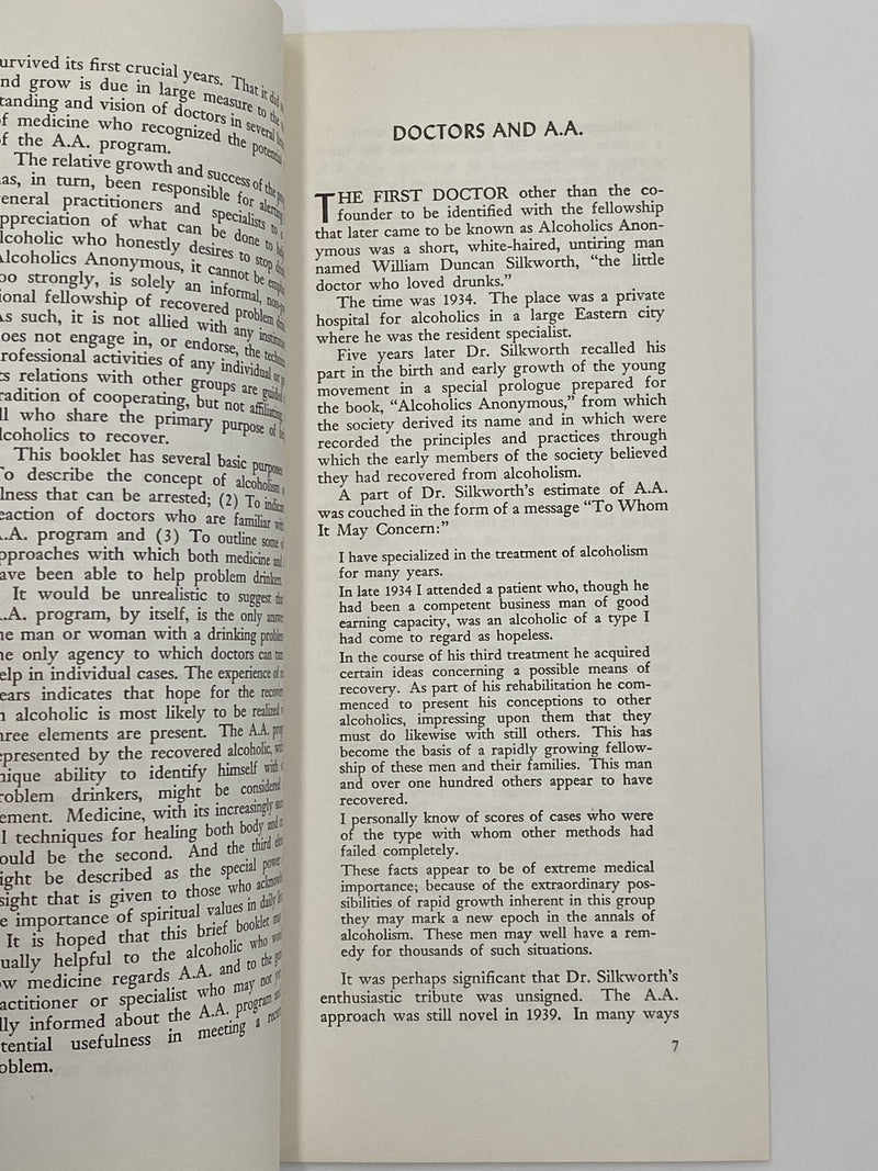 Alcoholics Anonymous and the Medical Profession - January 1955 First Printing Pamphlet Paul Henke