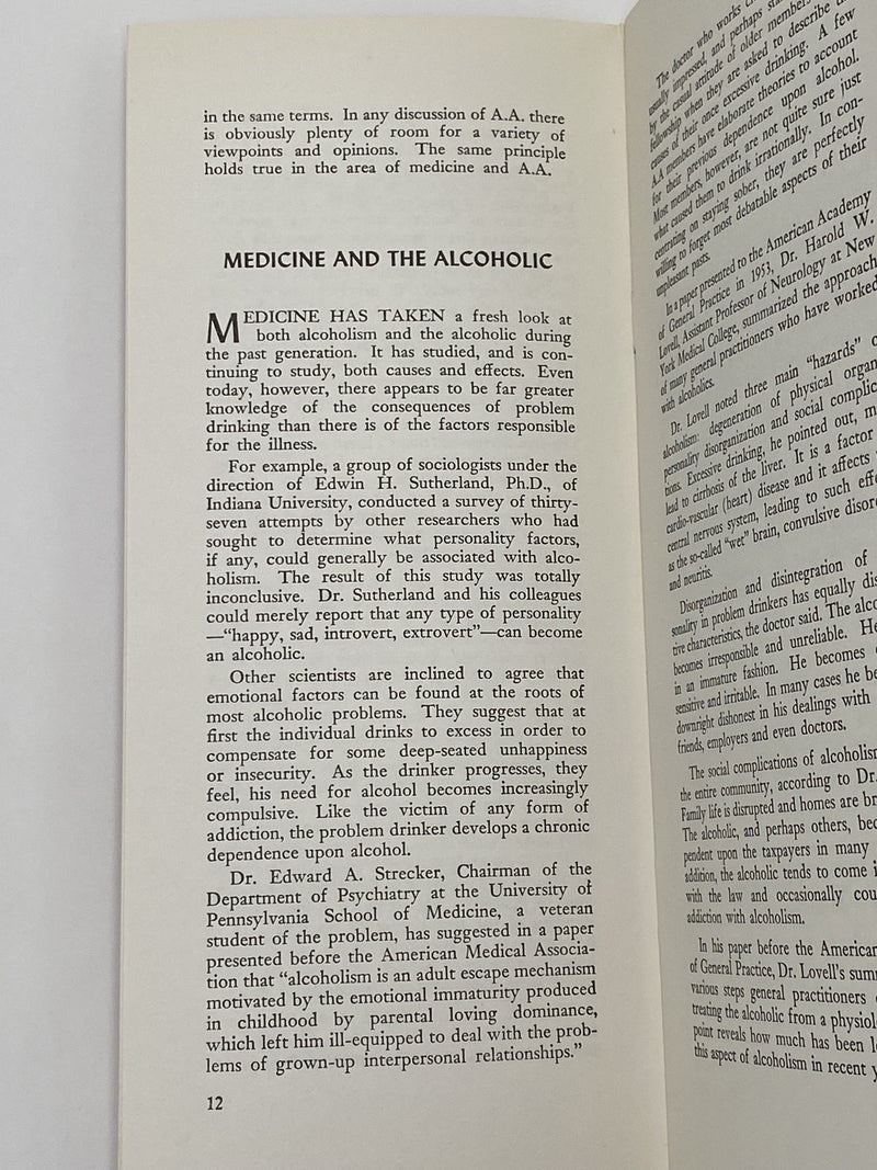 Alcoholics Anonymous and the Medical Profession - January 1955 First Printing Pamphlet Paul Henke