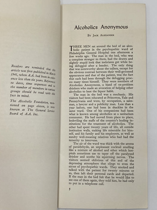 Alcoholics Anonymous by Jack Alexander - 1955 Recovery Collectibles