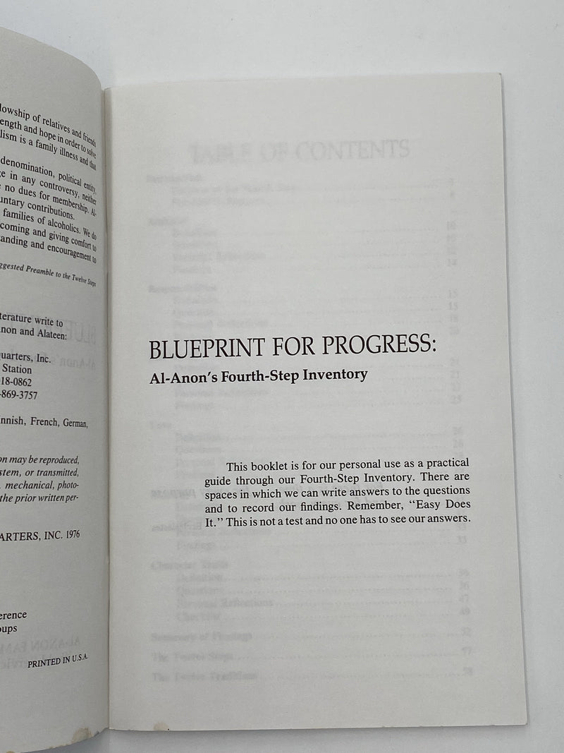 Blueprint For Progress - Al-Anon’s Fourth Step Inventory - 1976 Recovery Collectibles