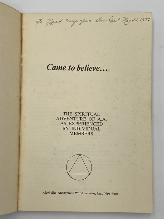Came to Believe First Edition First Printing - 1973 Recovery Collectibles