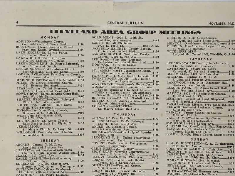 Cleveland Central Bulletin - November 1952 Recovery Collectibles