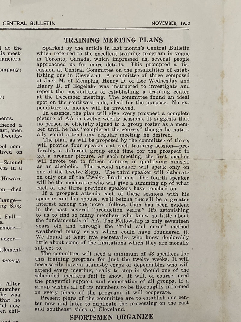 Cleveland Central Bulletin - November 1952 Recovery Collectibles