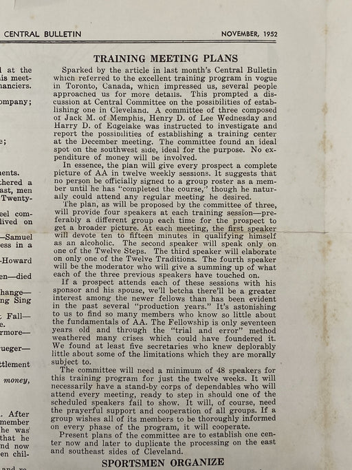 Cleveland Central Bulletin - November 1952 Recovery Collectibles