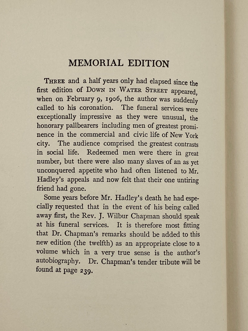 Down In Water Street by Samuel H. Hadley - 13th Edition Recovery Collectibles