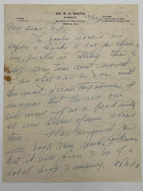 Handwritten and signed letter from Dr. Bob Smith to Ed Webster Recovery Collectibles