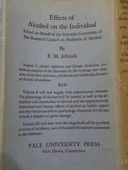 Effects of Alcohol on the Individual by E.M. Jellinek - Volume 1 Recovery Collectibles