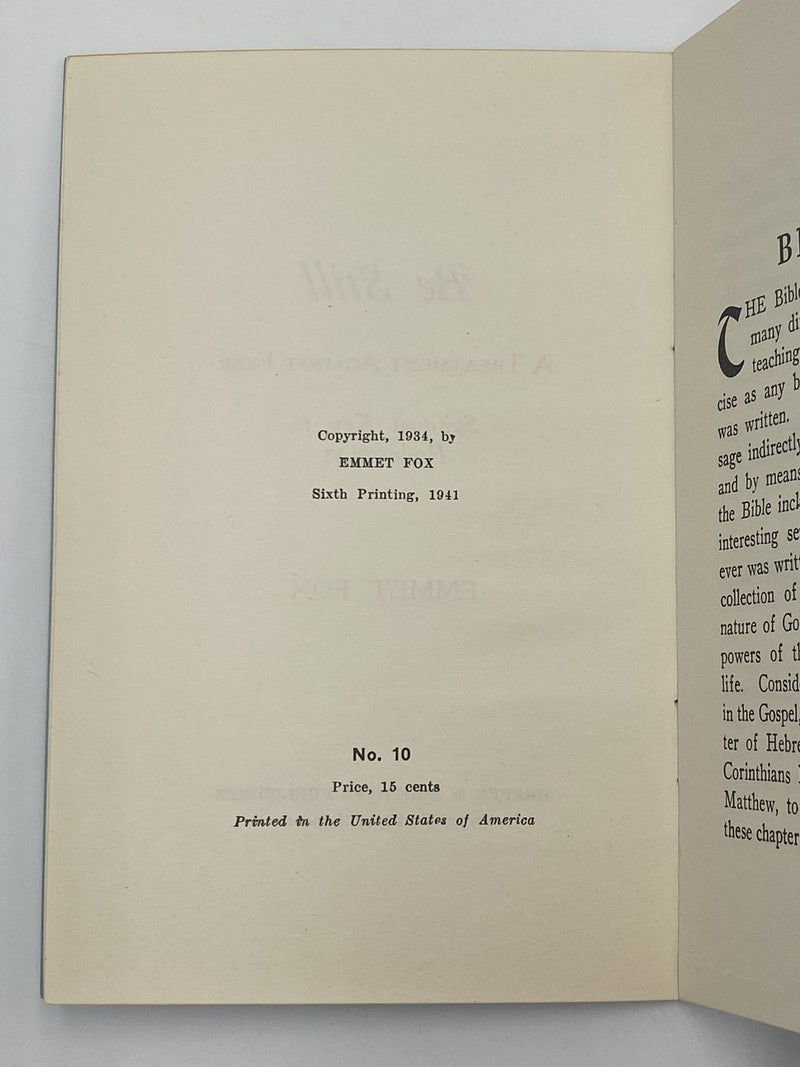 Emmet Fox - Be Still: A Treatment Against Fear - 1941 Recovery Collectibles