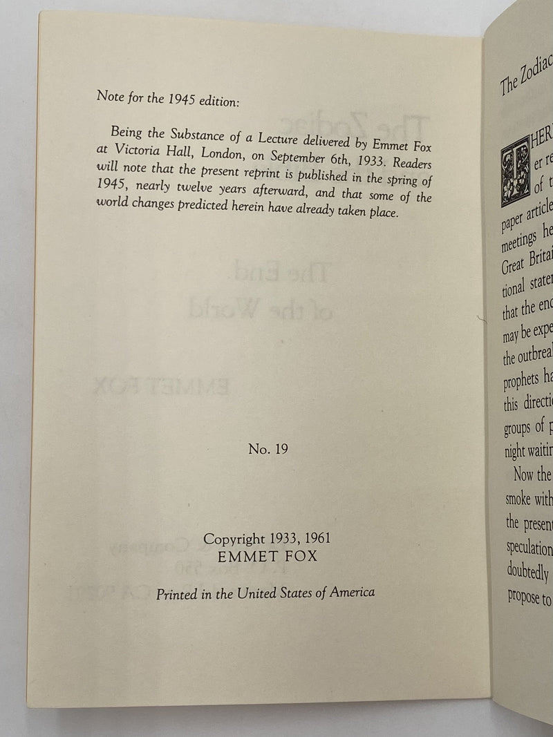 Emmet Fox - The Zodiac and the Bible: The End of the World - 1961 Recovery Collectibles