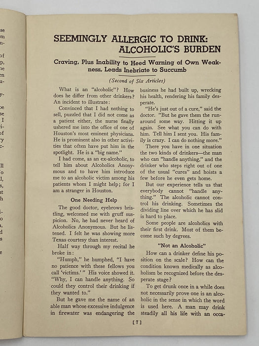 Extremely Rare - The Very First AA Pamphlet - April 1940 - Larry Jewell Houston Press Articles Recovery Collectibles