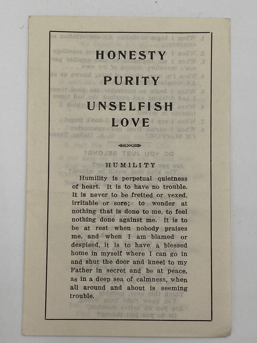 Honesty Purity Unselfish Love - Pamphlet Recovery Collectibles