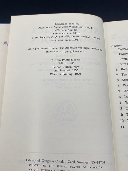 Alcoholics Anonymous Second Edition 11th Printing - 1970 Recovery Collectibles