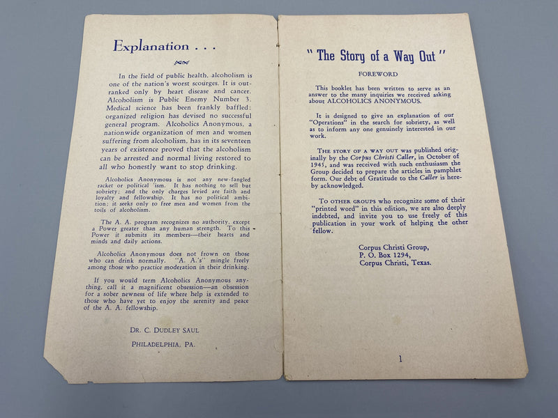 The Story of "A Way Out" - Corpus Christi Group AA Pamhlet from 1953 Recovery Collectibles