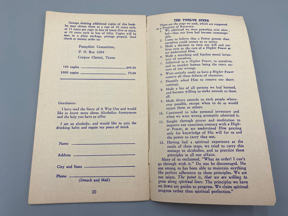 The Story of "A Way Out" - Corpus Christi Group AA Pamhlet from 1953 Recovery Collectibles