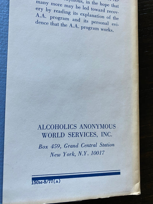 Alcoholics Anonymous 3rd Edition 3rd Printing 1977 - ODJ Recovery Collectibles