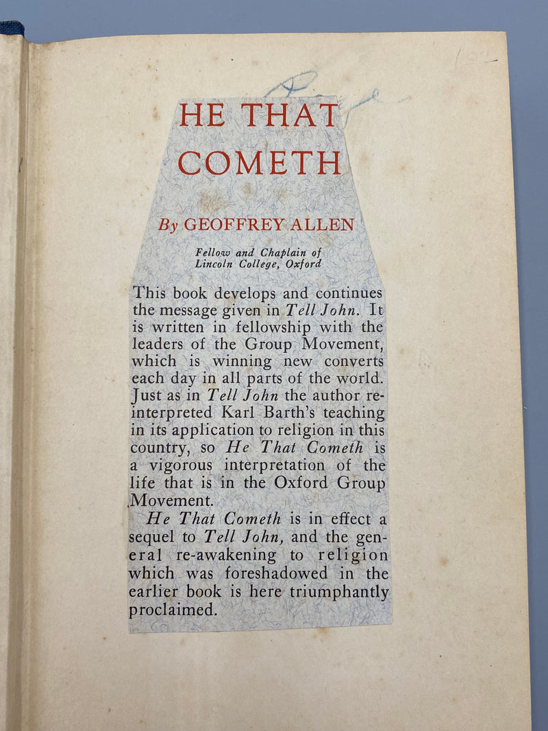 He That Cometh by Geoffrey Allen - 1933 First Edition (US) Recovery Collectibles