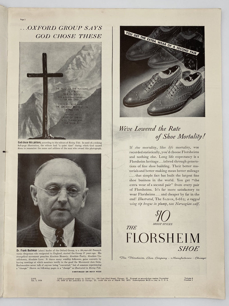 Life Magazine - January 3, 1938 - Oxford Group Recovery Collectibles