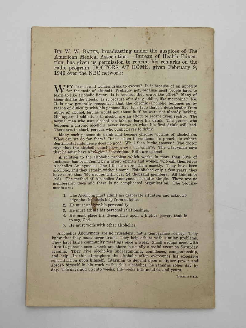 Medicine Looks at Alcoholics Anonymous - 1953 Recovery Collectibles