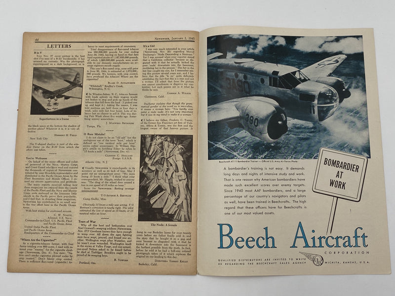 Newsweek By Air - Johns Hopkins - January 1945 Recovery Collectibles