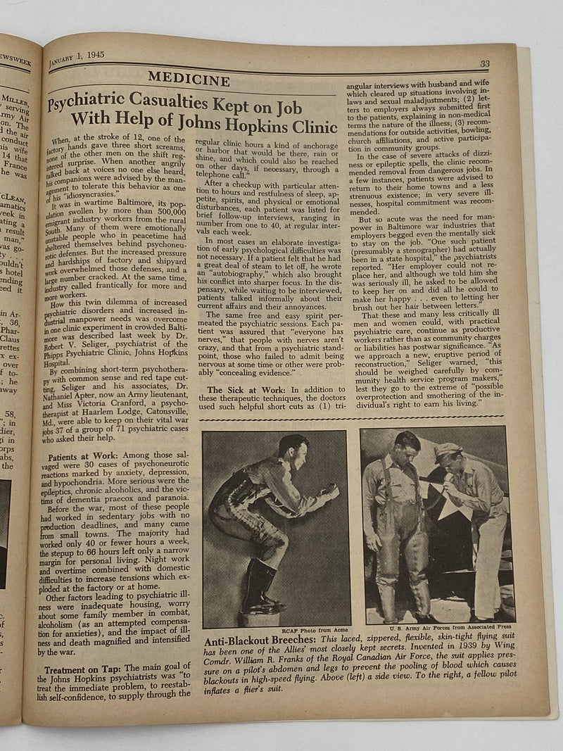 Newsweek By Air - Johns Hopkins - January 1945 Recovery Collectibles