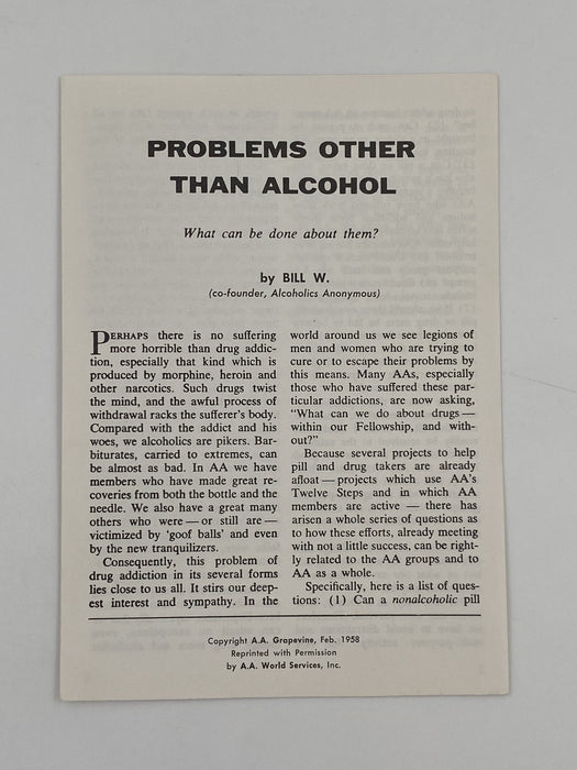 Problems Other Than Alcohol by Bill W. - 1973 AA Pamphlet Recovery Collectibles