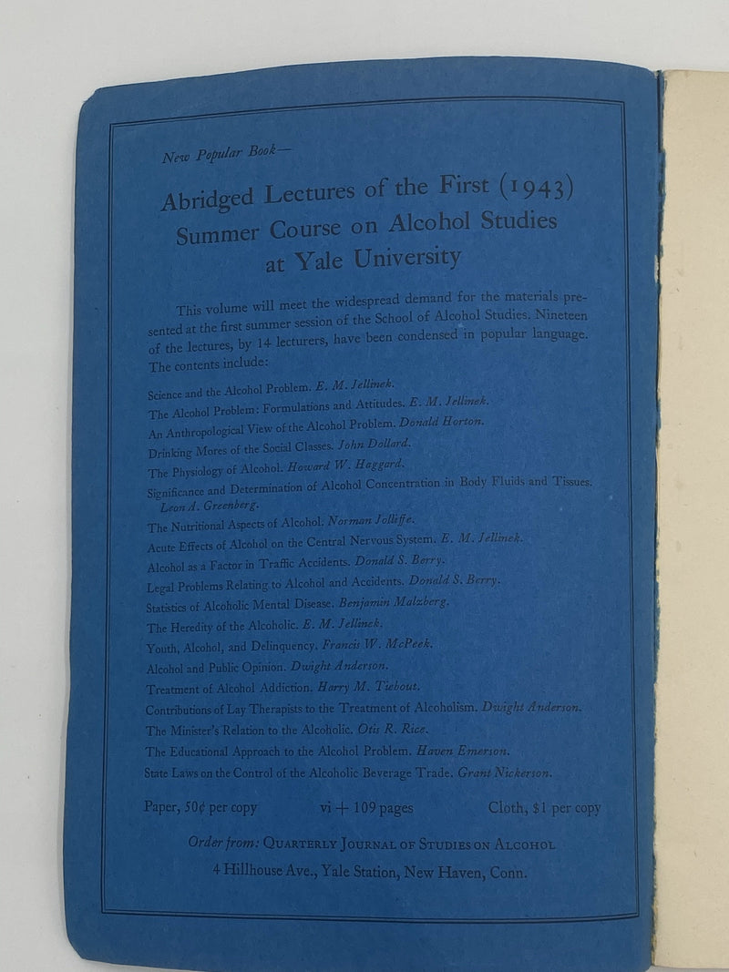 Quarterly Journal of Studies on Alcohol - September 1944 Recovery Collectibles