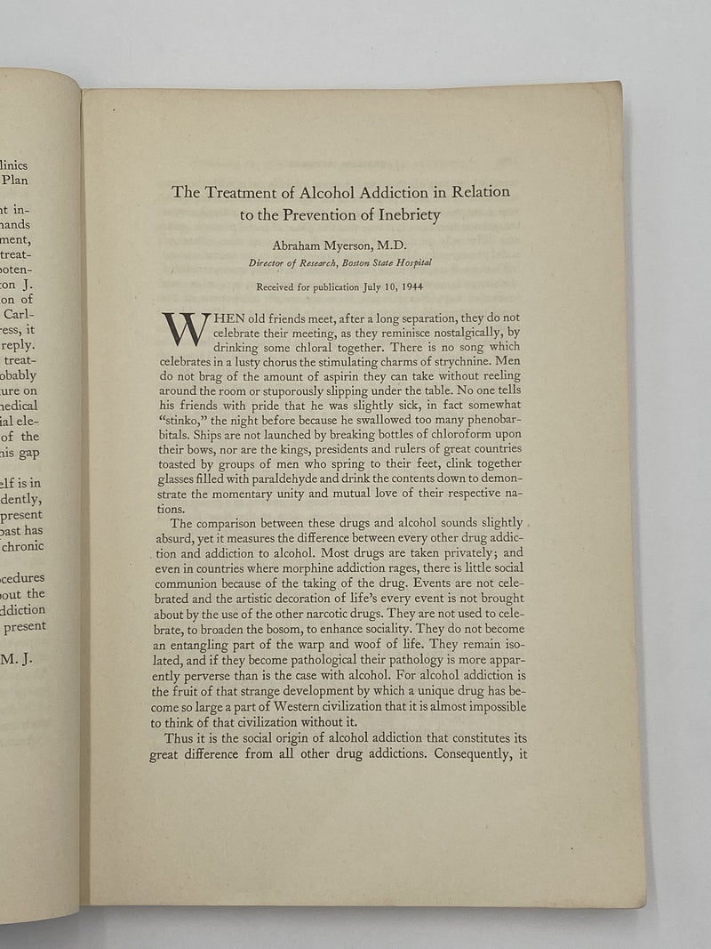 Quarterly Journal of Studies on Alcohol - September 1944 Recovery Collectibles
