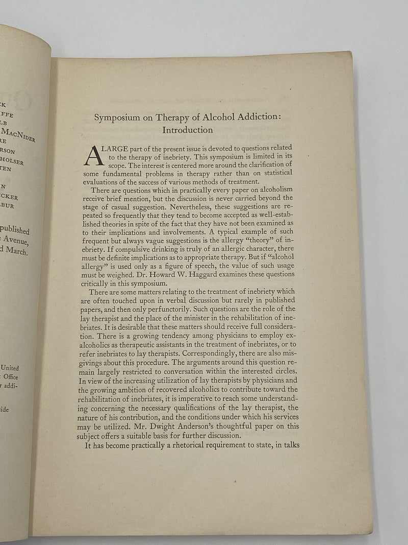 Quarterly Journal of Studies on Alcohol - September 1944 Recovery Collectibles