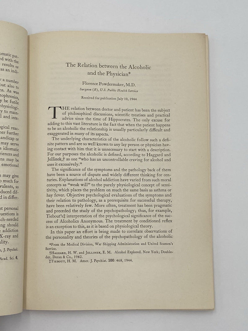 Quarterly Journal of Studies on Alcohol - September 1944 Recovery Collectibles
