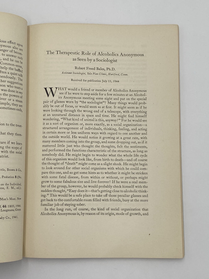 Quarterly Journal of Studies on Alcohol - September 1944 Recovery Collectibles