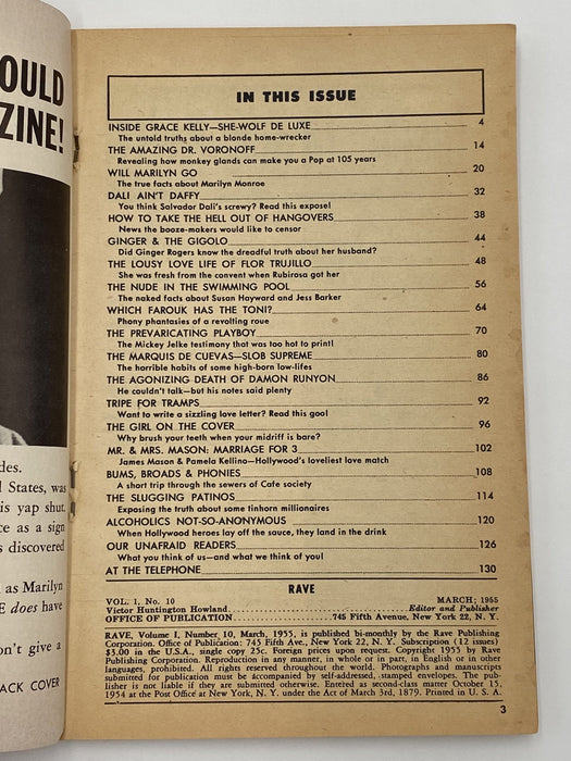 Rave Magazine - Alcoholics Not-So-Anonymous- March 1955 Recovery Collectibles
