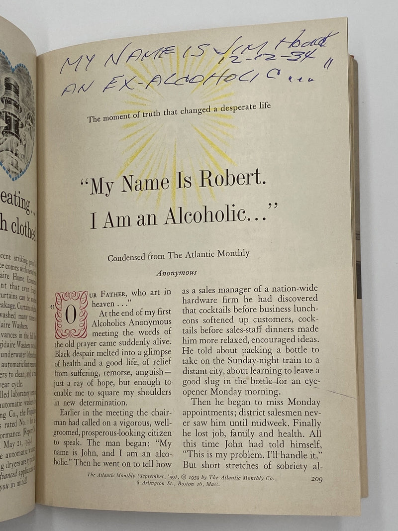 Reader’s Digest - My Name is Robert, I am an Alcoholic - November 1959 Recovery Collectibles