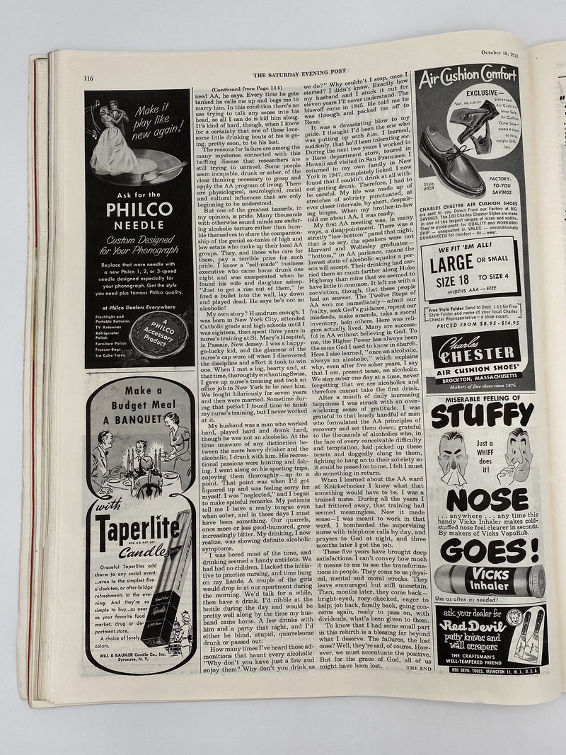 Saturday Evening Post - I’m a Nurse in an Alcoholic Ward - October 1952 Recovery Collectibles