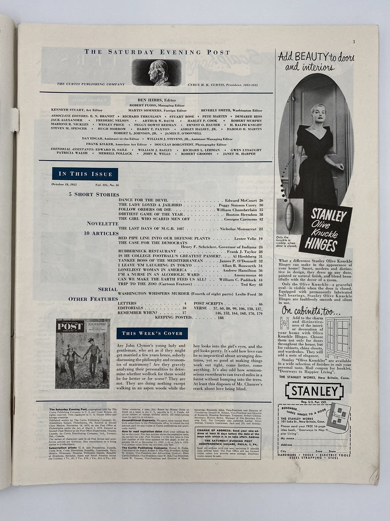 Saturday Evening Post - I’m a Nurse in an Alcoholic Ward - October 1952 Recovery Collectibles