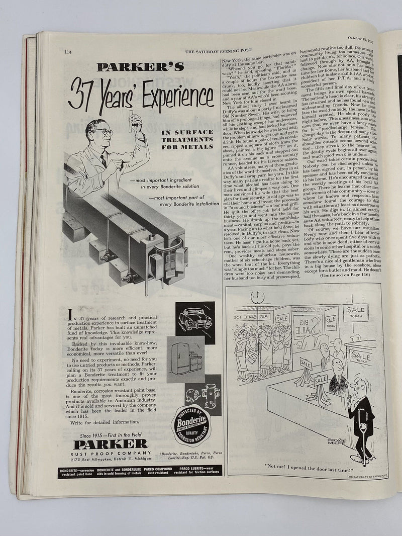 Saturday Evening Post - I’m a Nurse in an Alcoholic Ward - October 1952 Recovery Collectibles